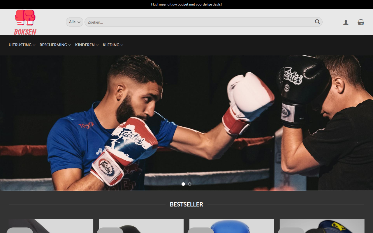 Screenshot van boksmateriaalkorting.com