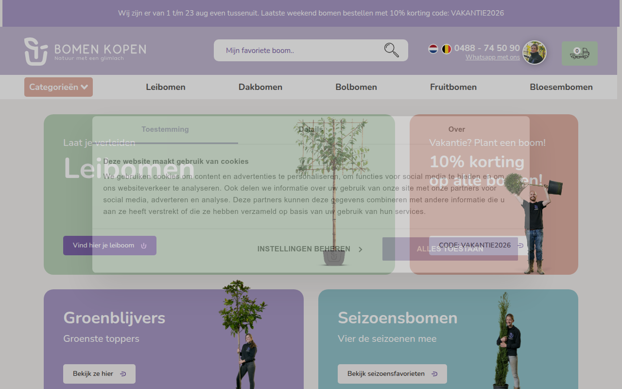 Screenshot van bomenkopen.nl