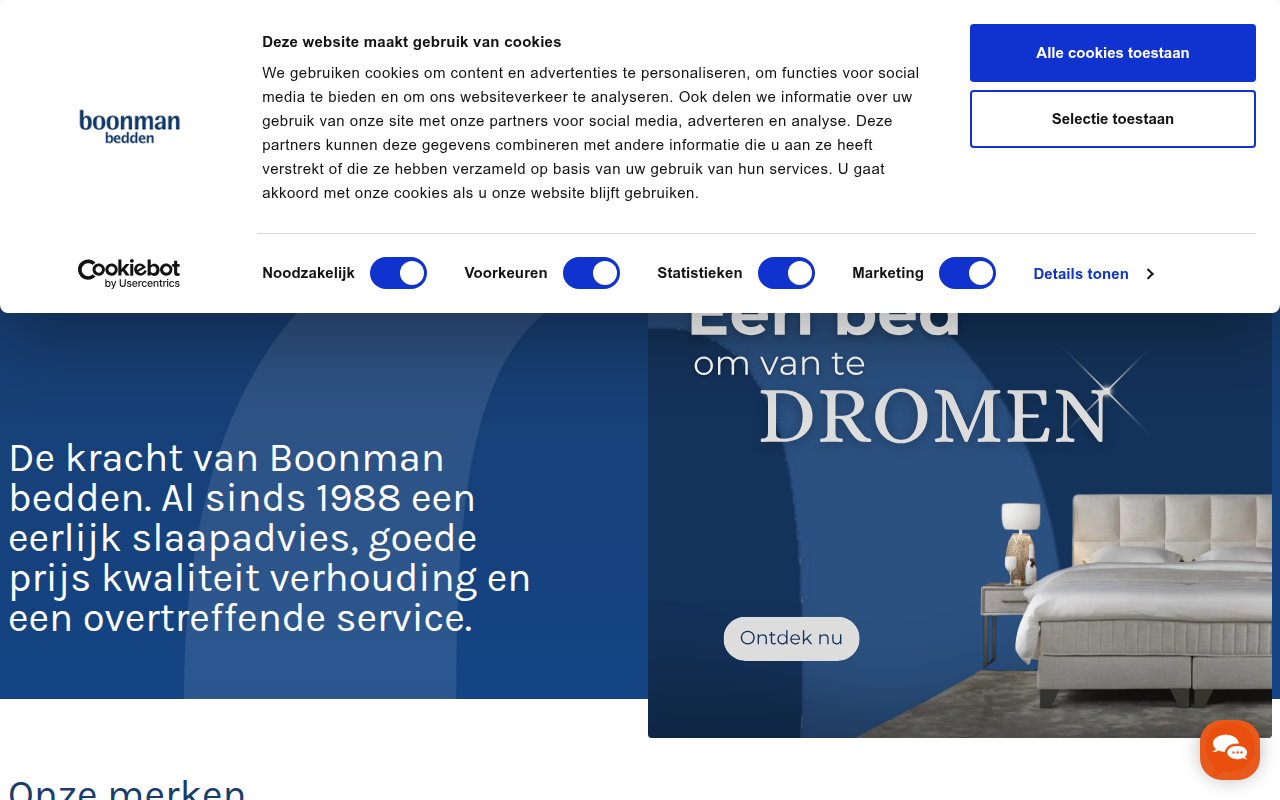 Screenshot van boonmanbedden.nl