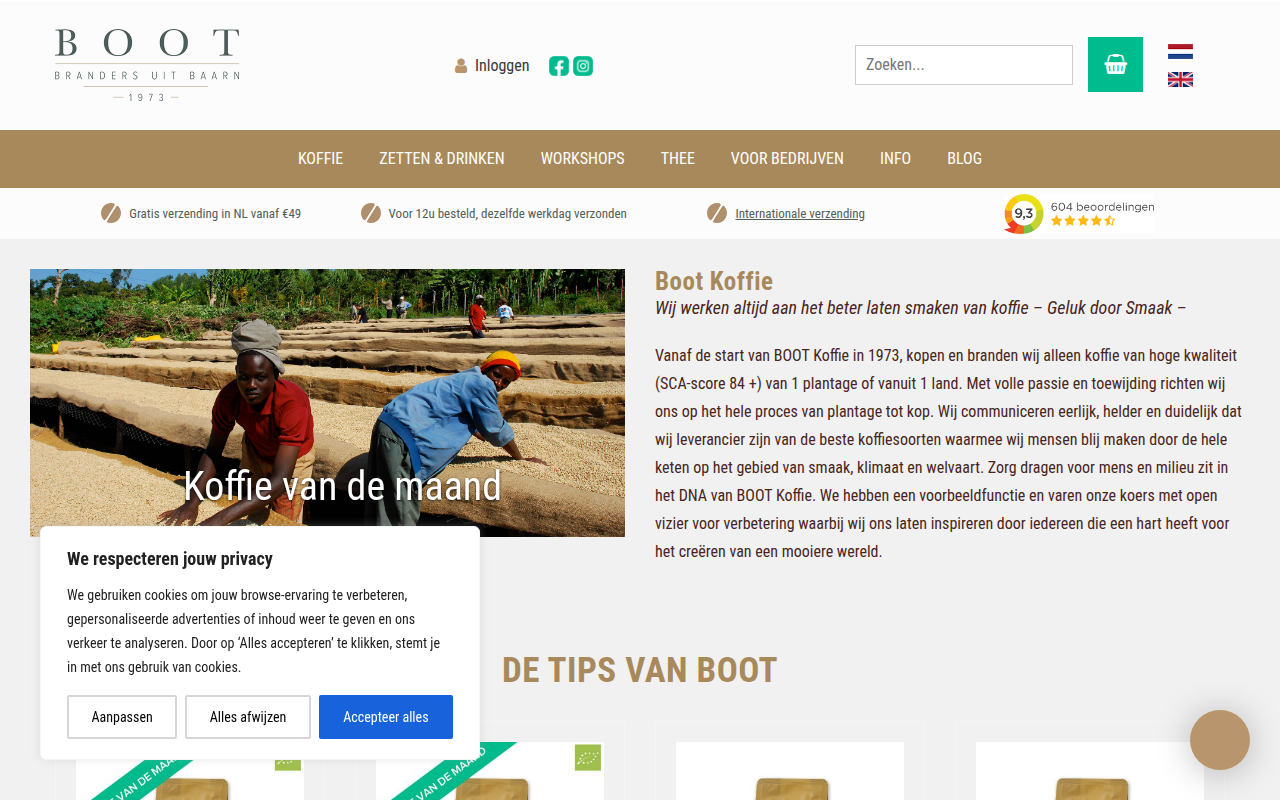 Screenshot van bootkoffie.nl