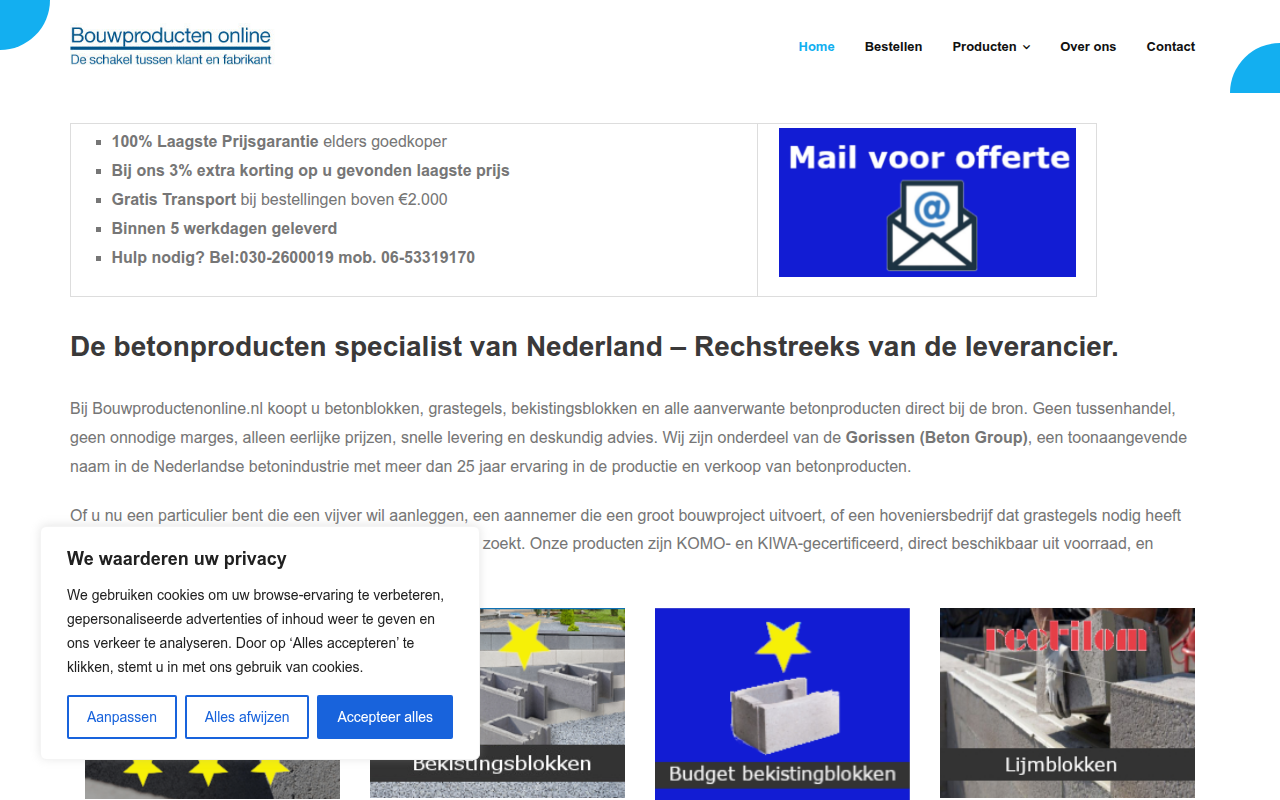Screenshot van bouwproductenonline.nl