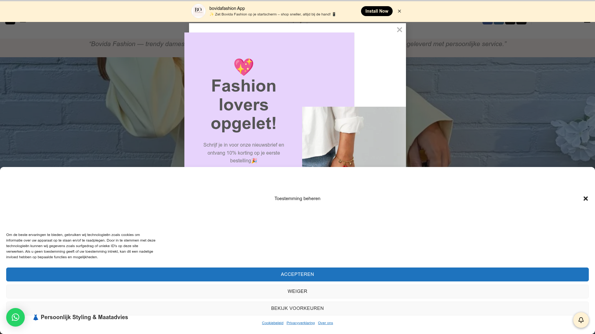 Screenshot van bovidafashion.nl