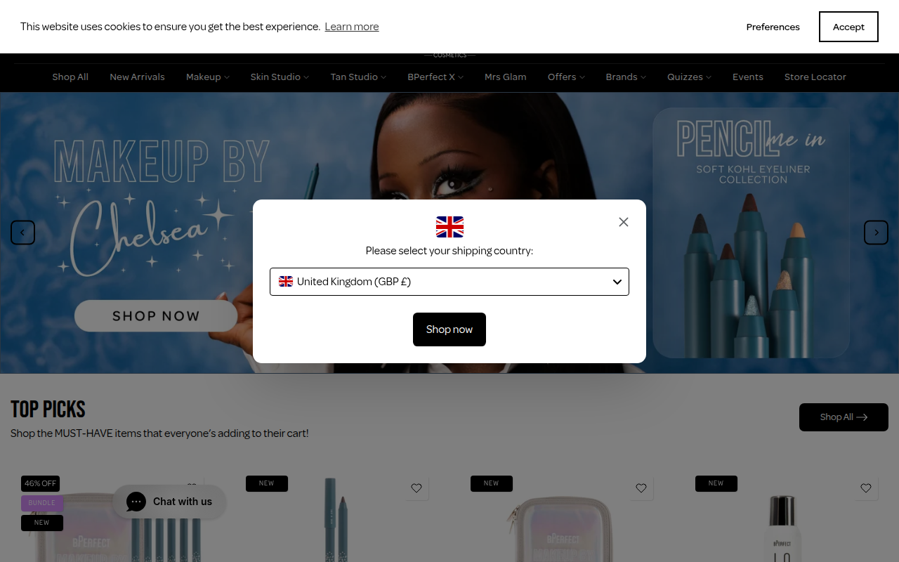 Screenshot van bperfectcosmetics.com