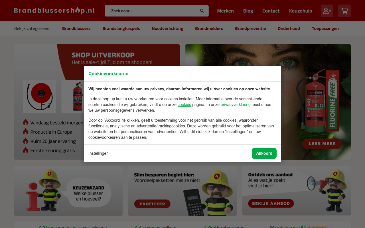 Screenshot van brandblussershop.nl