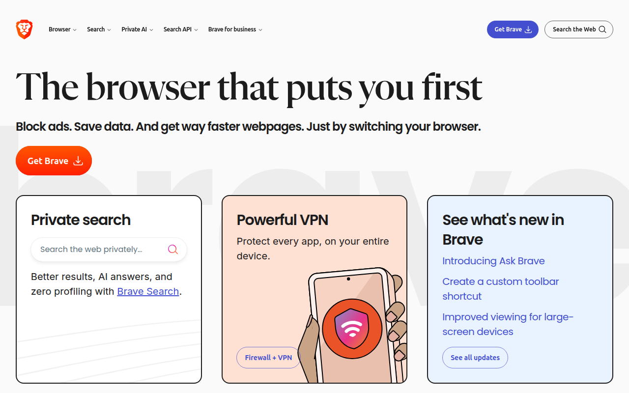Screenshot van brave.com