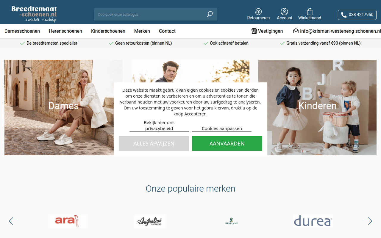 Screenshot van breedtemaat-schoenen.nl