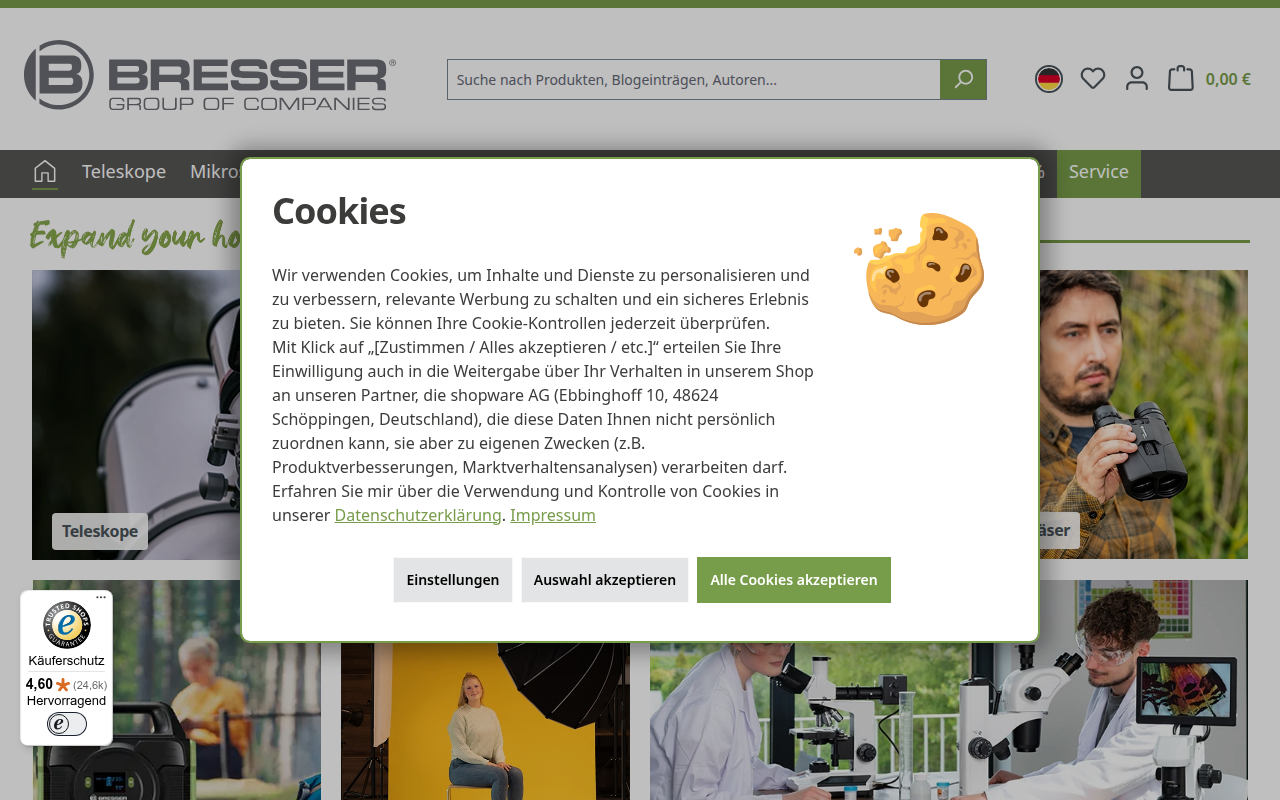 Screenshot van bresser.de
