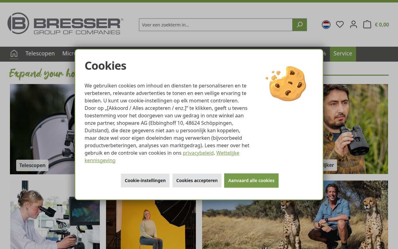 Screenshot van bresserbenelux.nl