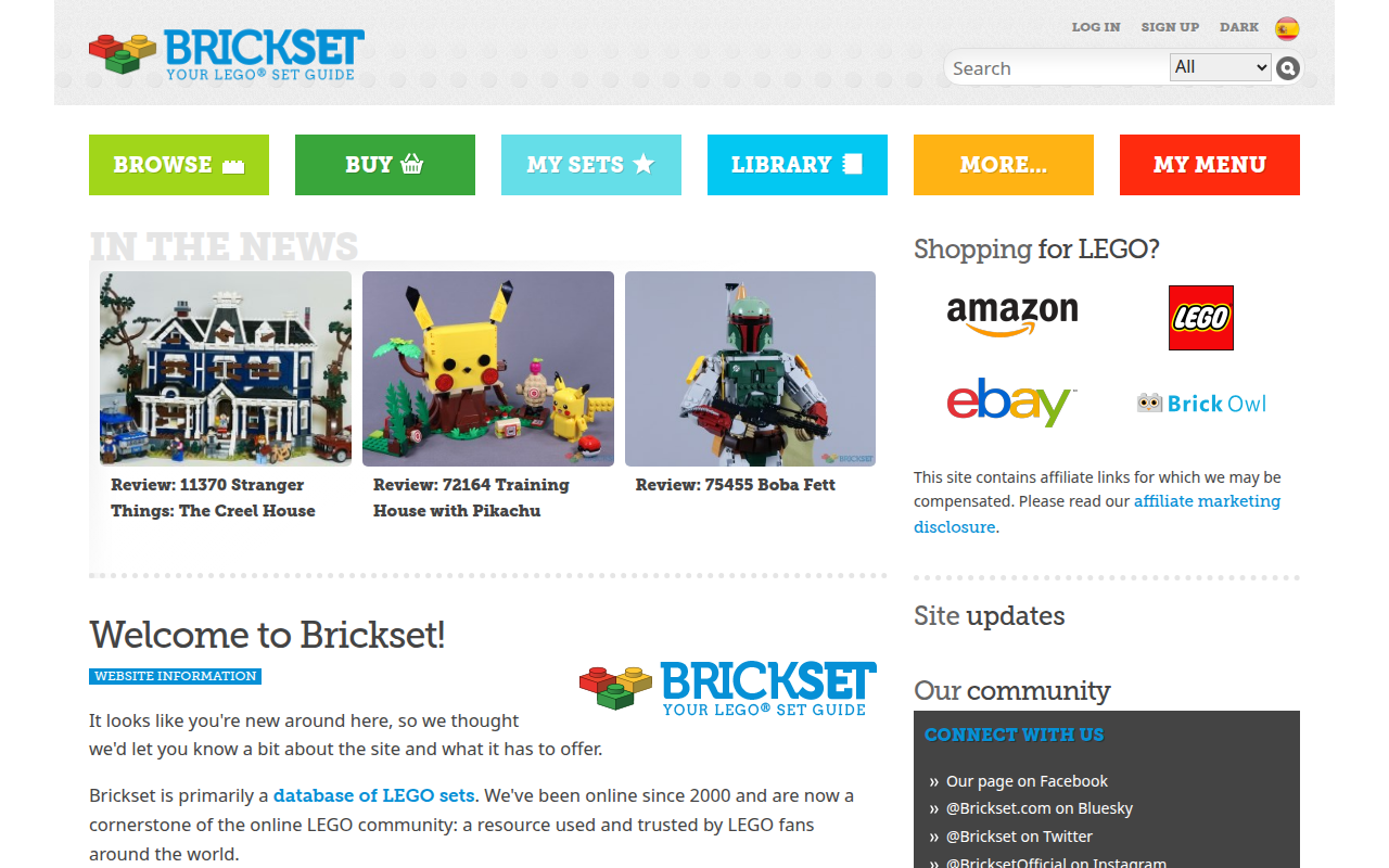 Screenshot van brickset.com