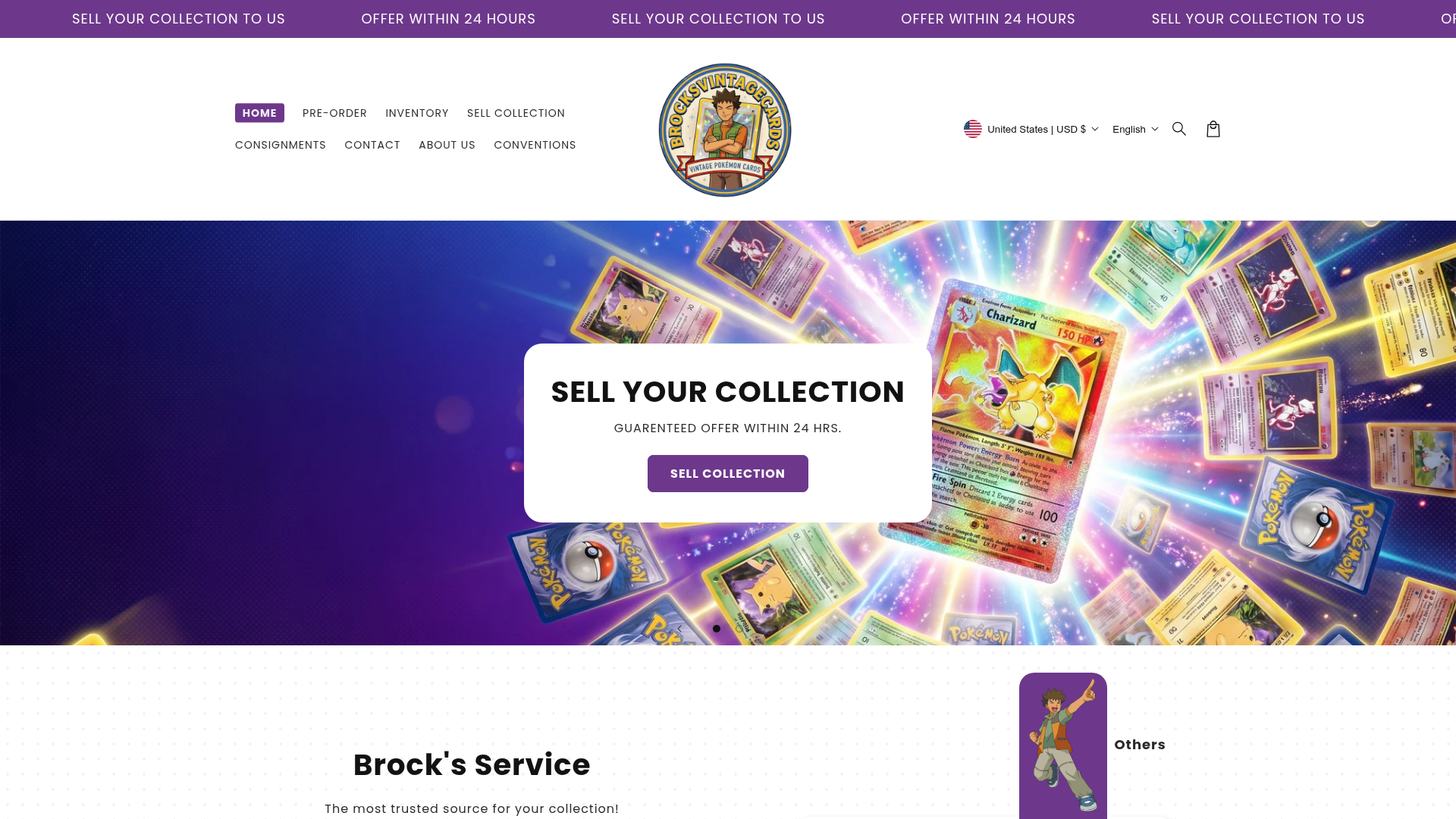 Screenshot van brocksvintagecards.com