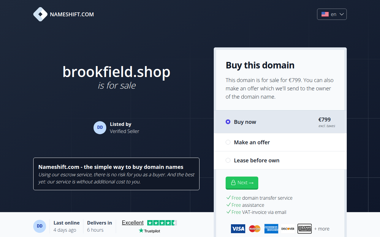 Screenshot van brookfield.shop