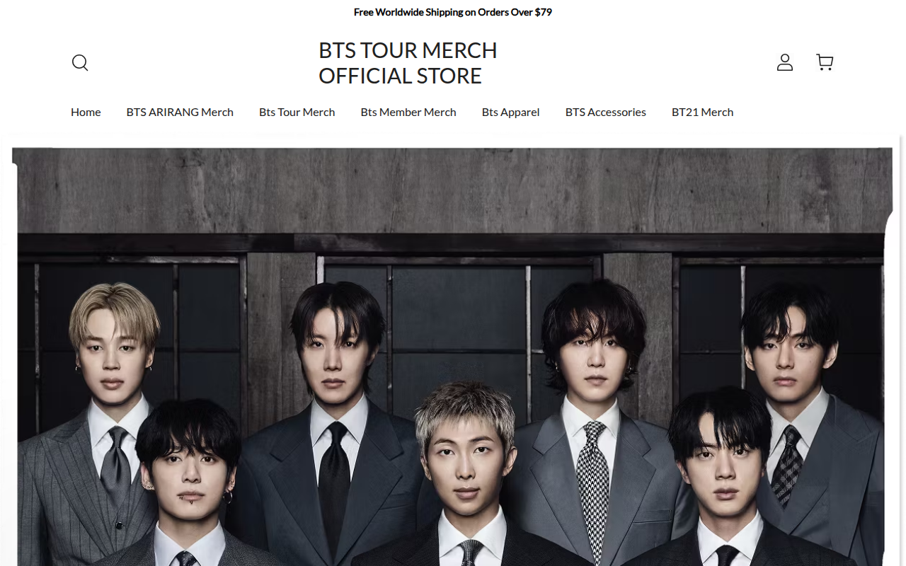 Screenshot van btstourmerch.com