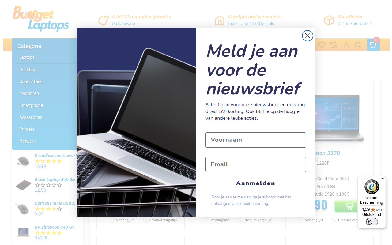 Screenshot van budget-laptops.nl