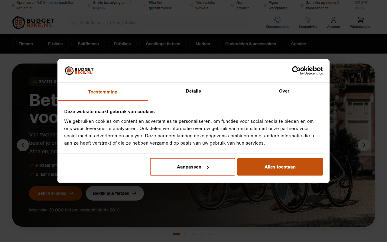 Screenshot van budgetbike.nl