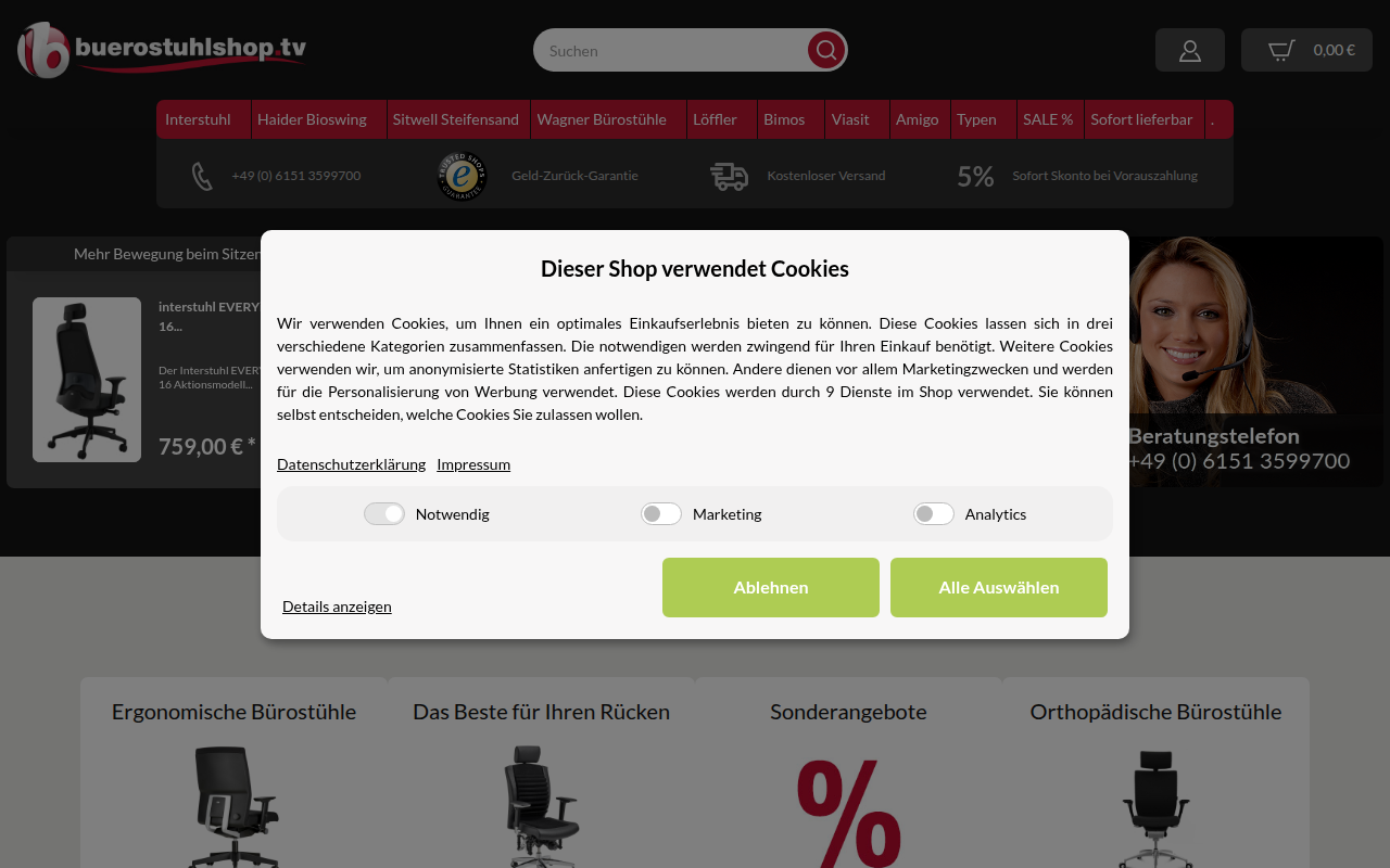 Screenshot van buerostuhlshop.tv