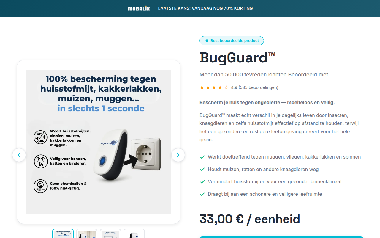 Screenshot van bugguard.nl