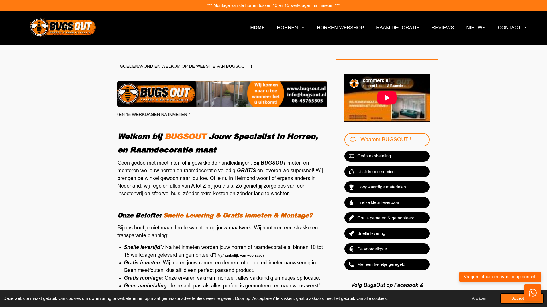 Screenshot van bugsout.nl