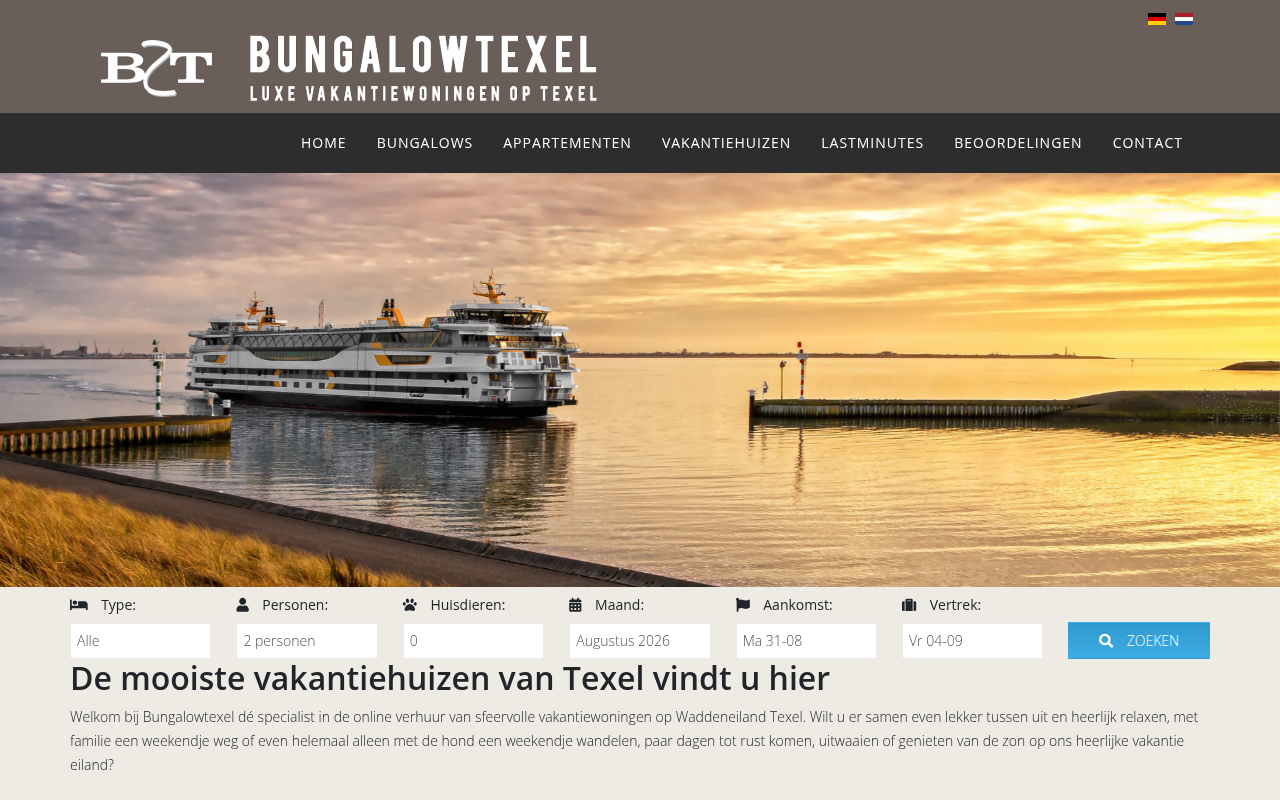 Screenshot van bungalowtexel.nl