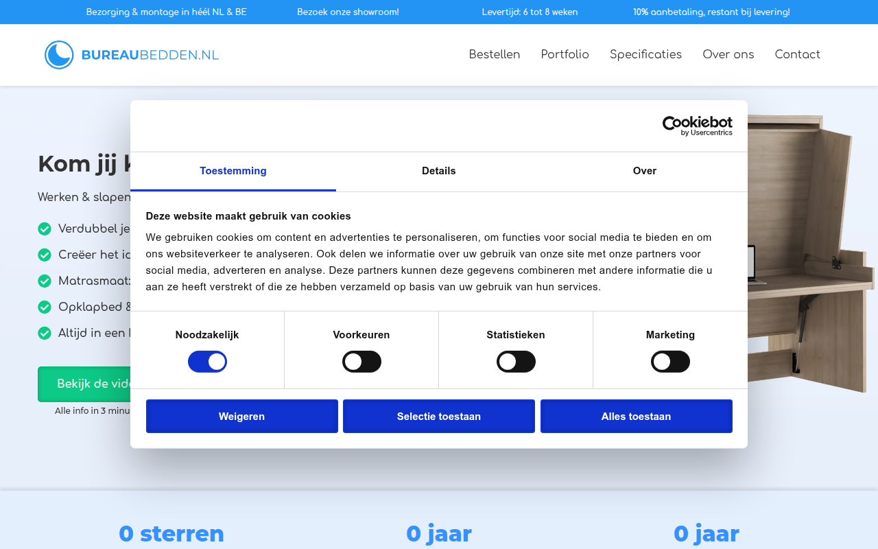 Screenshot van bureaubedden.nl