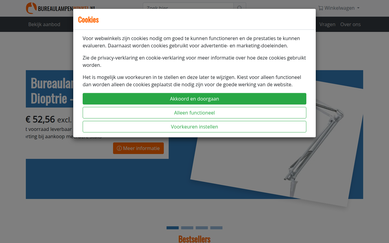 Screenshot van bureaulampenwinkel.nl