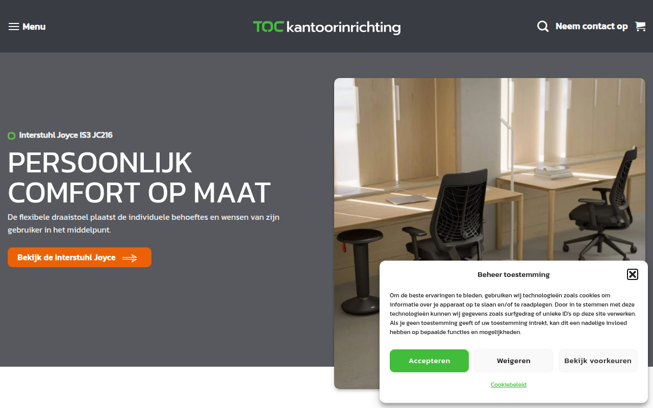 Screenshot van bureaustoelenspecialist.com