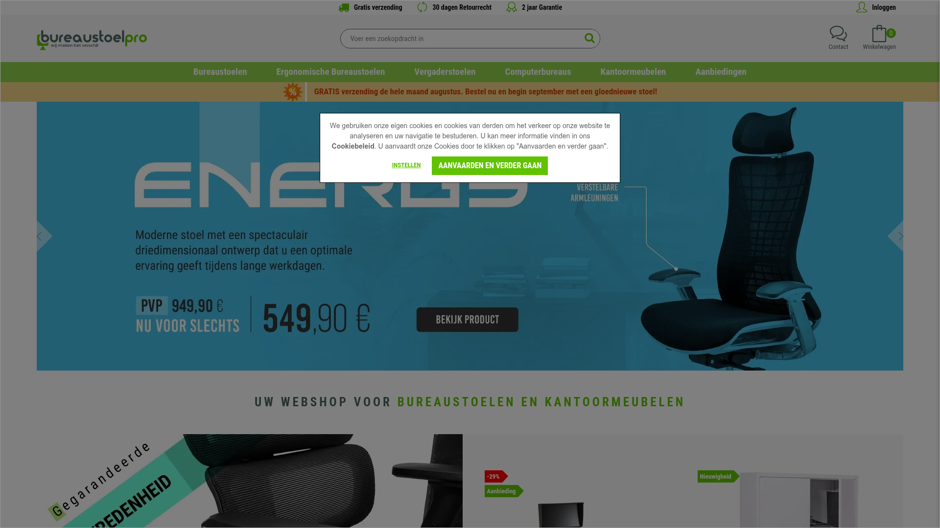 Screenshot van bureaustoelpro.nl