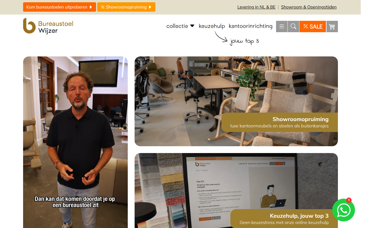 Screenshot van bureaustoelwijzer.nl