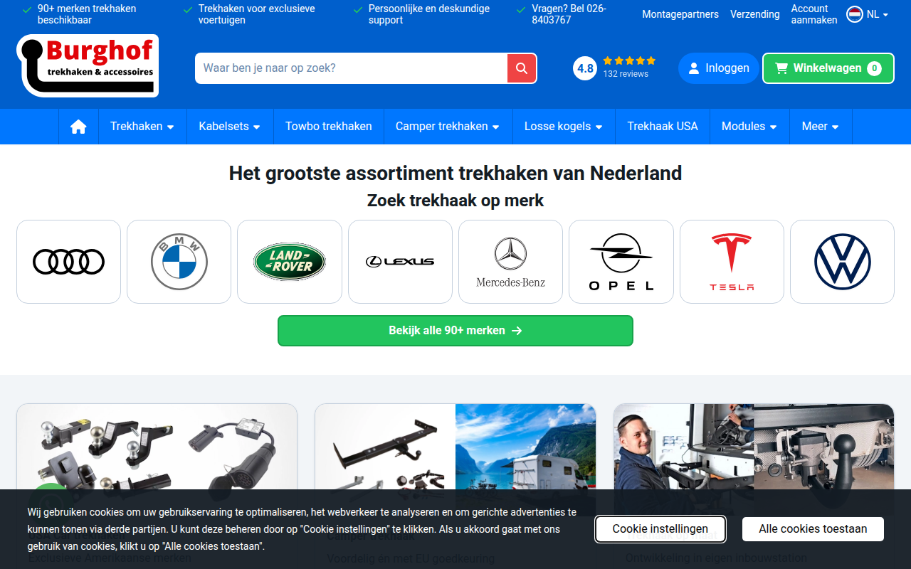 Screenshot van burghoftrekhaken.nl