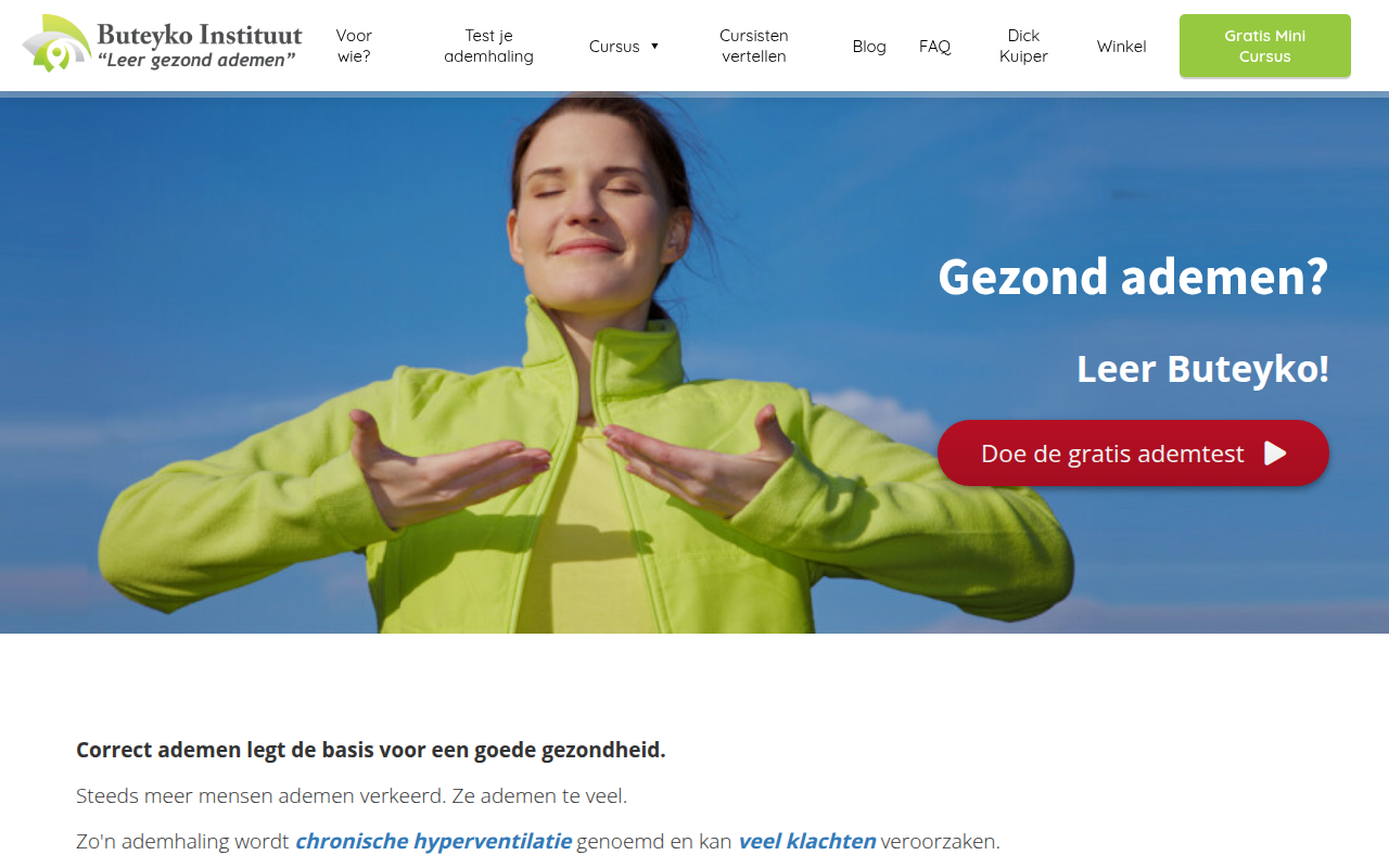 Screenshot van buteyko-instituut.nl