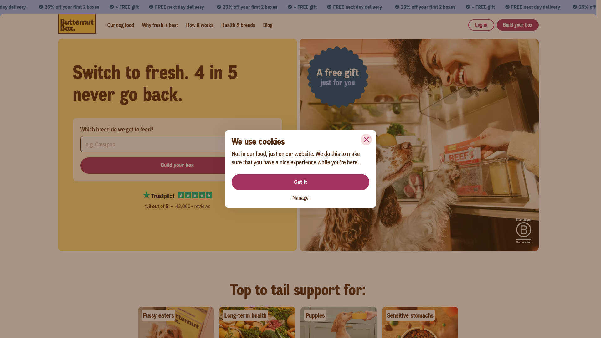 Screenshot van butternutbox.com