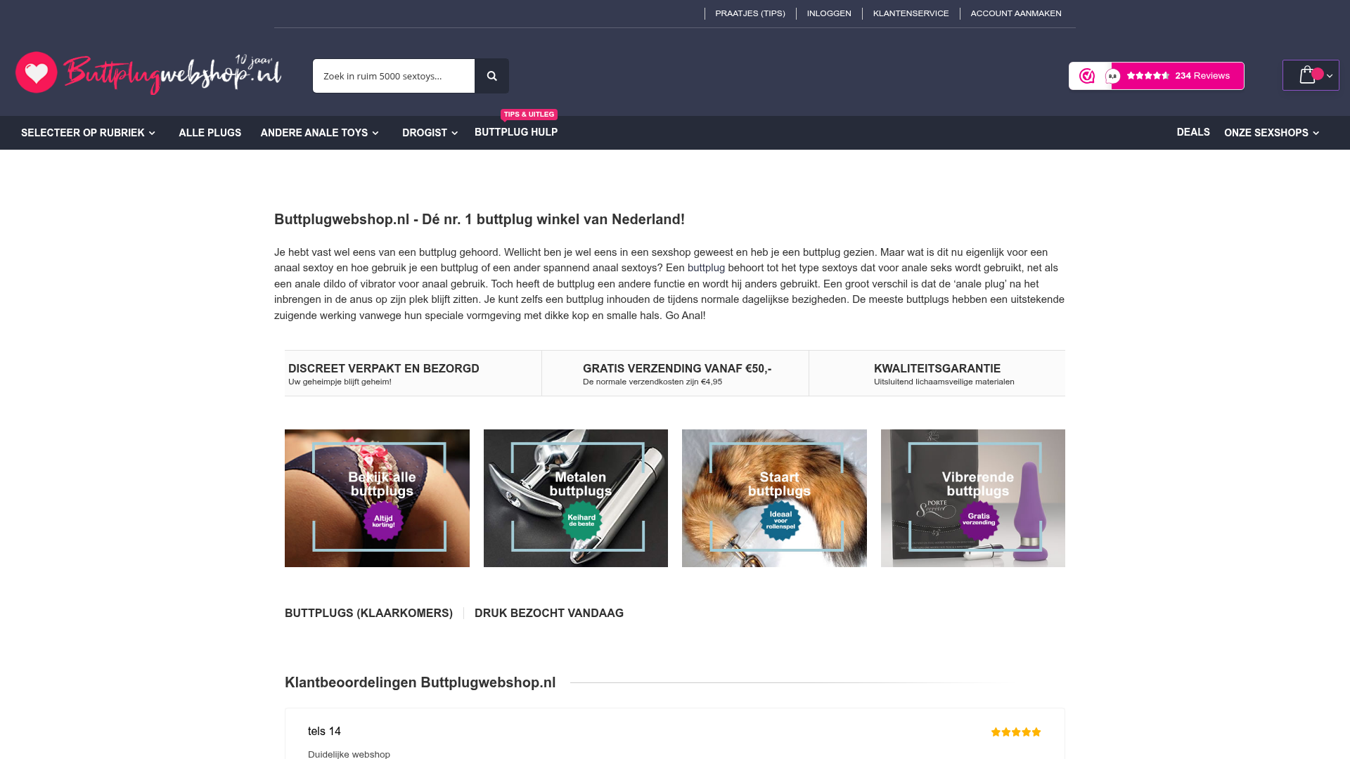Screenshot van buttplugwebshop.nl