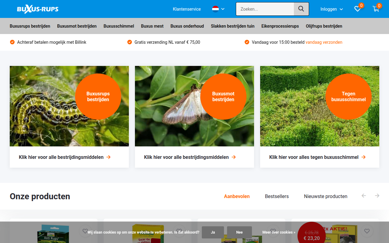 Screenshot van www.buxus-rups.nl