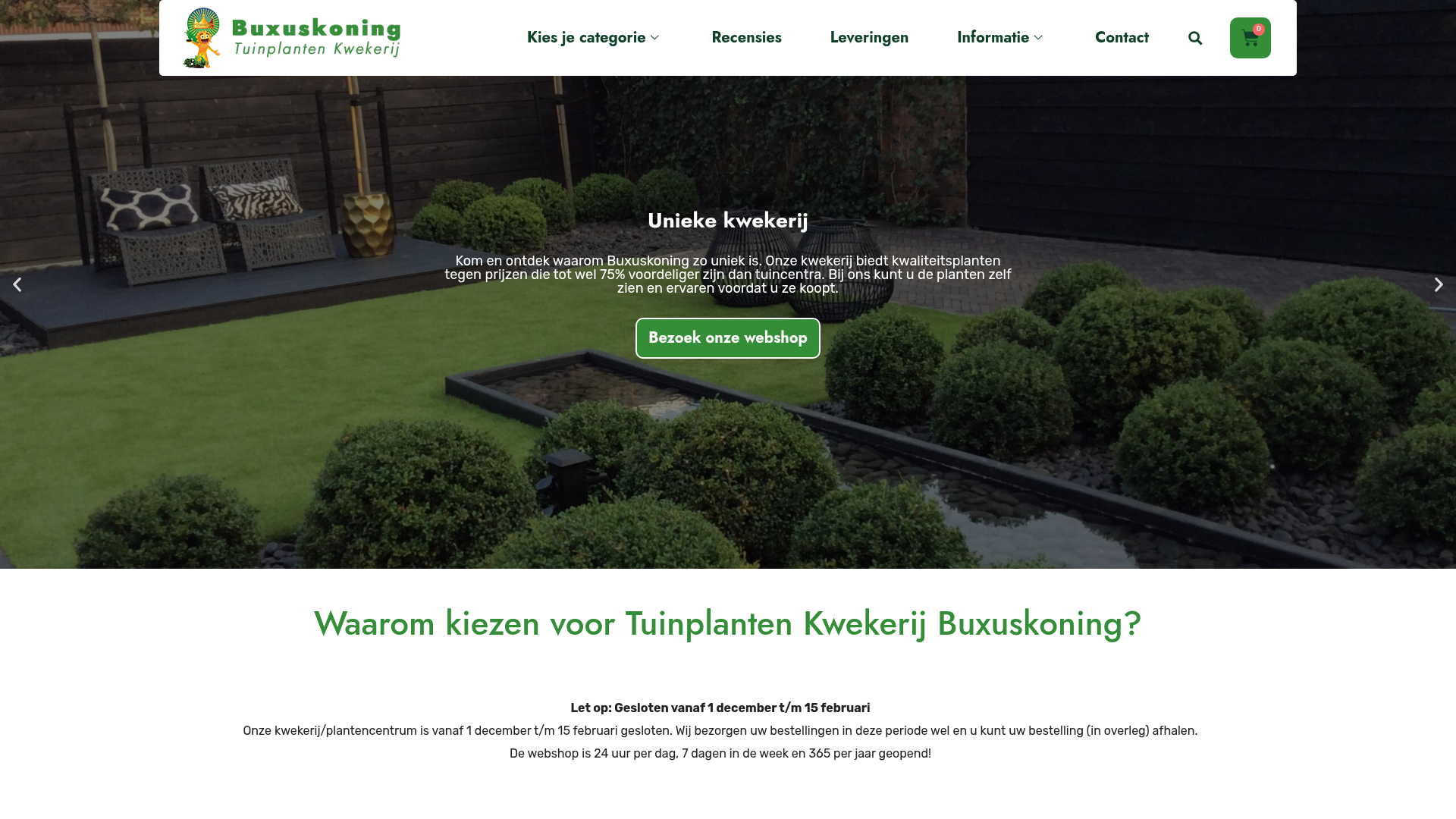 Screenshot van buxuskoning.nl