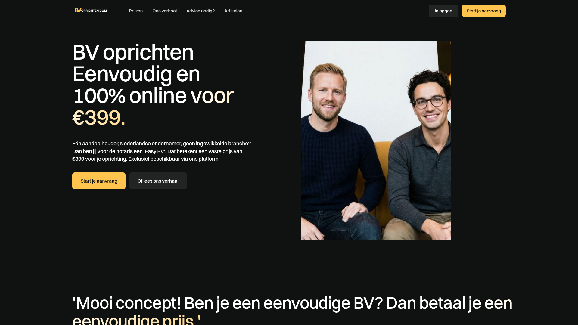 Screenshot van bv-oprichten.com
