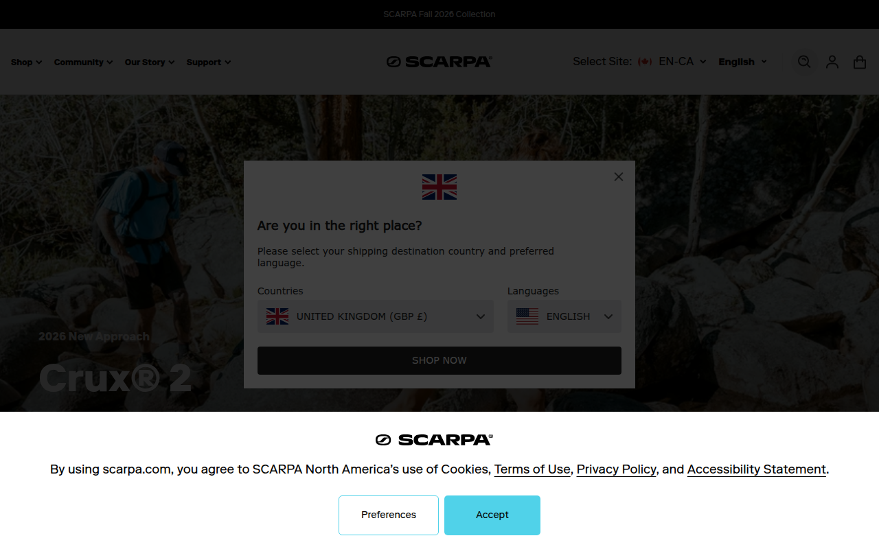 Screenshot van ca.scarpa.com