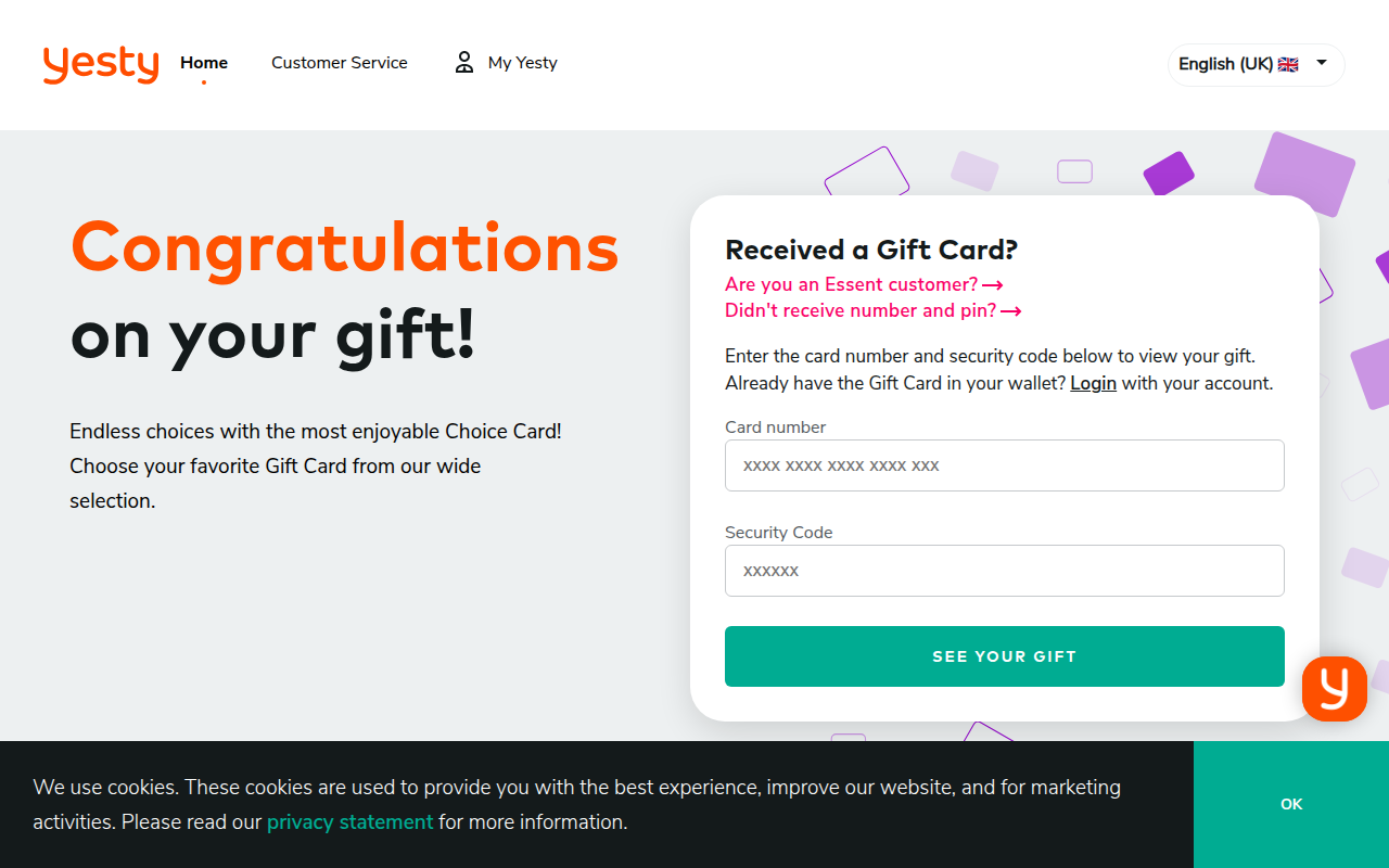 Screenshot van cadeau.yesty.nl