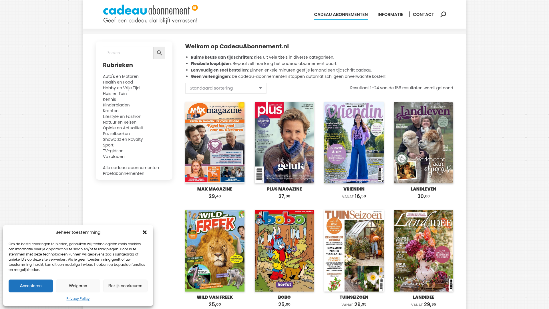 Screenshot van cadeauabonnement.nl