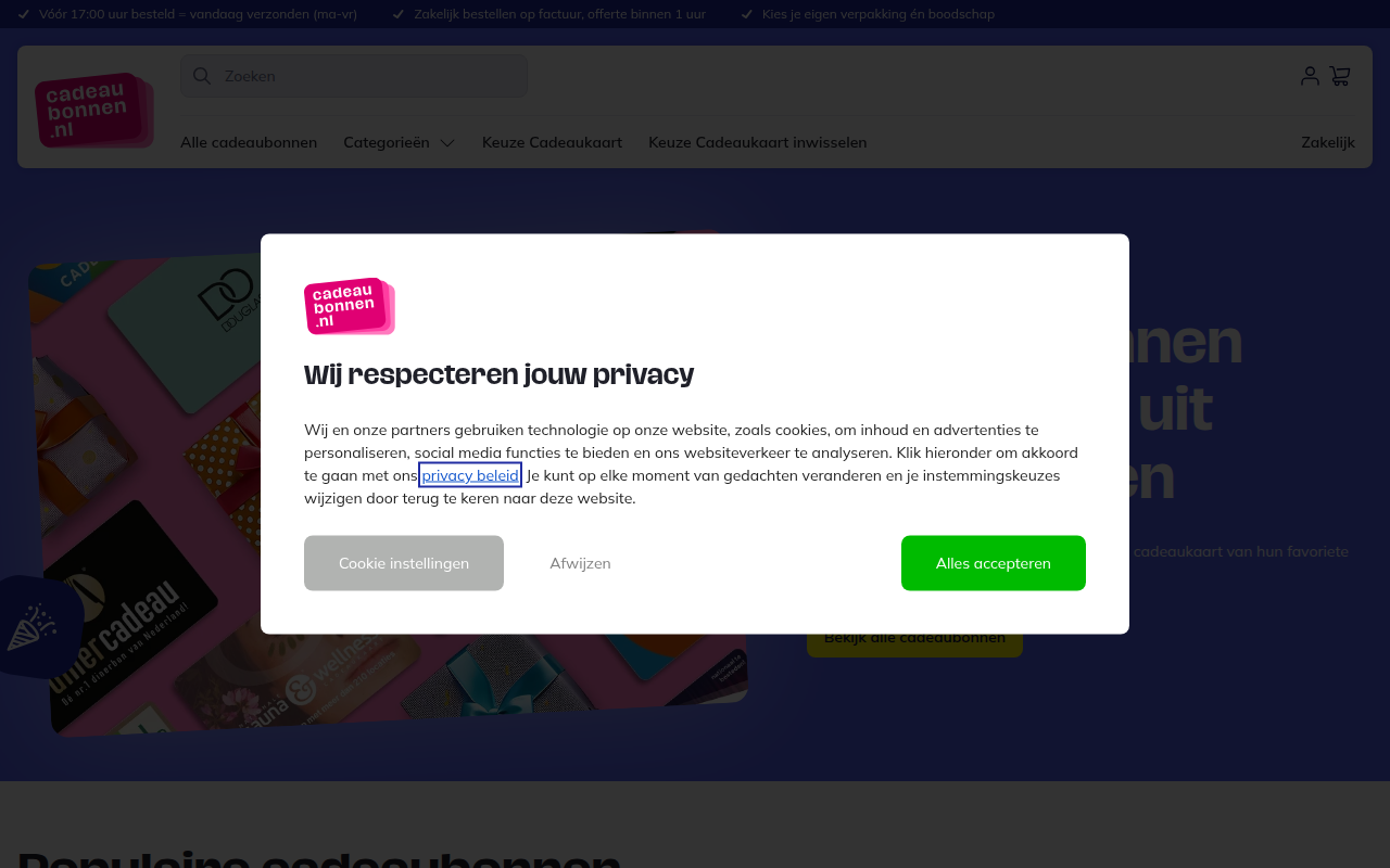 Screenshot van Cadeaubonnen.nl