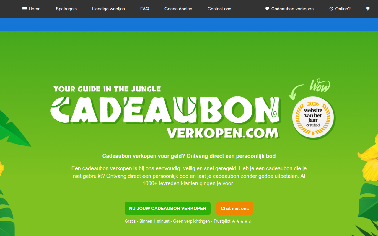 Screenshot van cadeaubonverkopen.com