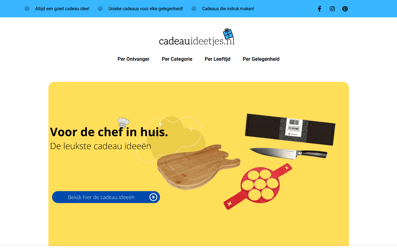 Screenshot van cadeauideetjes.nl