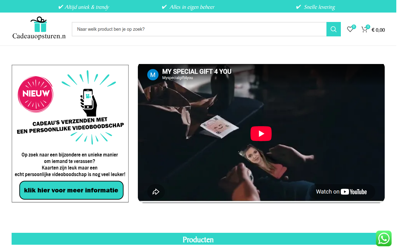 Screenshot van cadeauopsturen.nl
