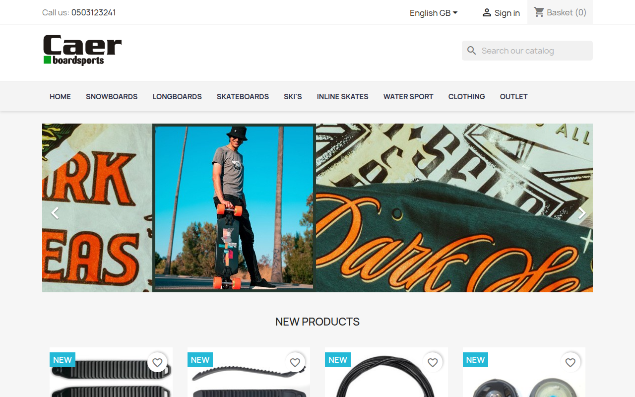 Screenshot van caerboardsports.nl
