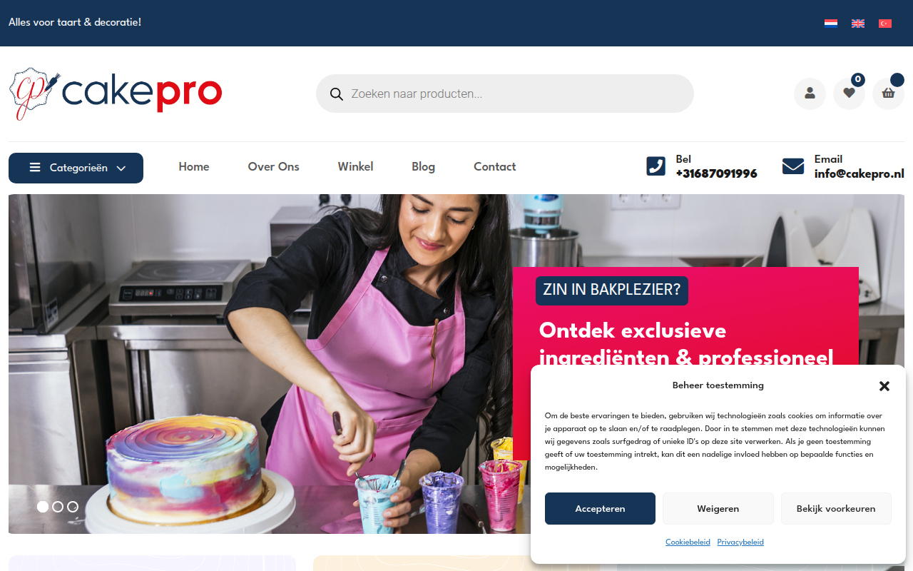 Screenshot van cakepro.nl