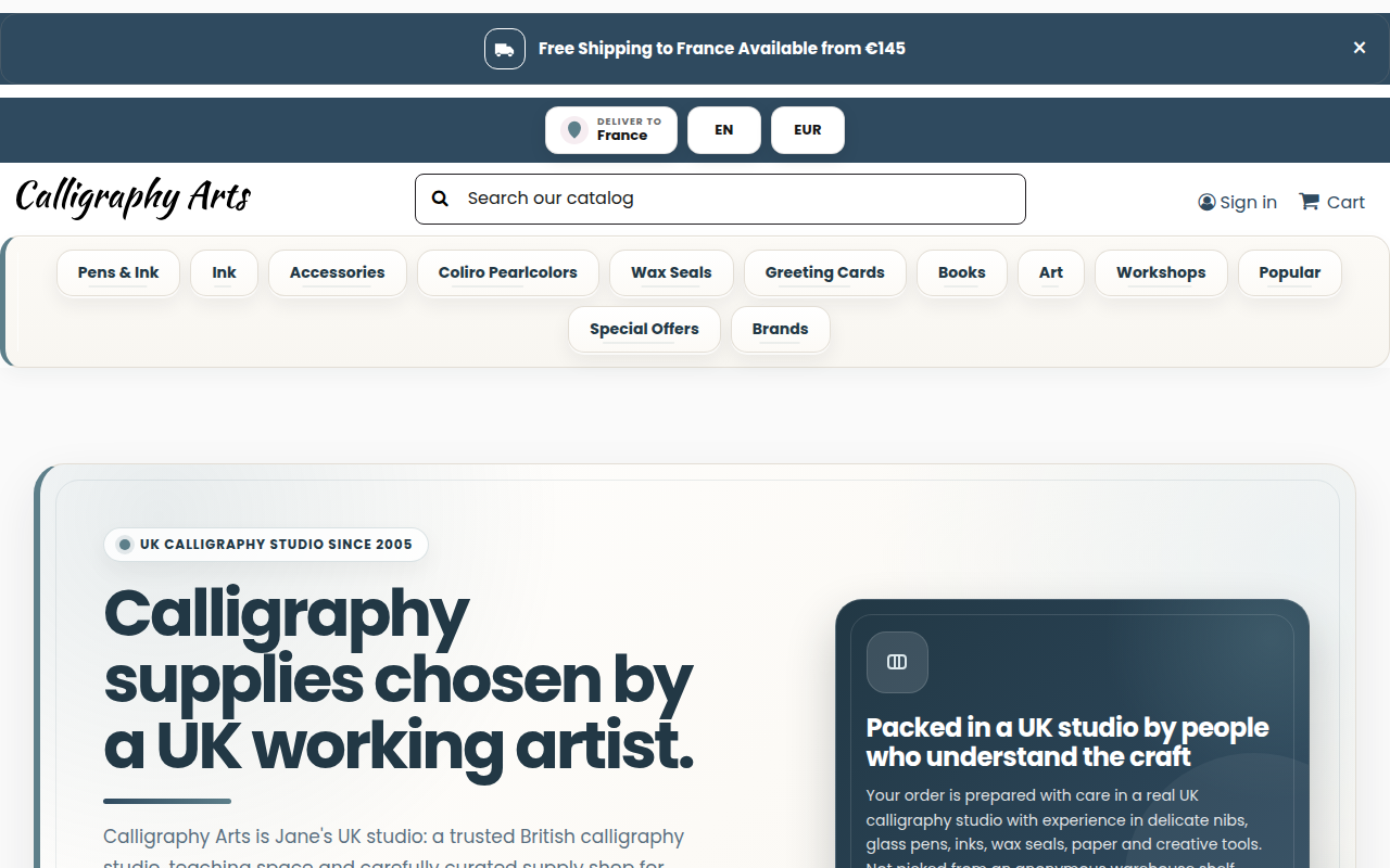 Screenshot van calligraphyartsuk.com