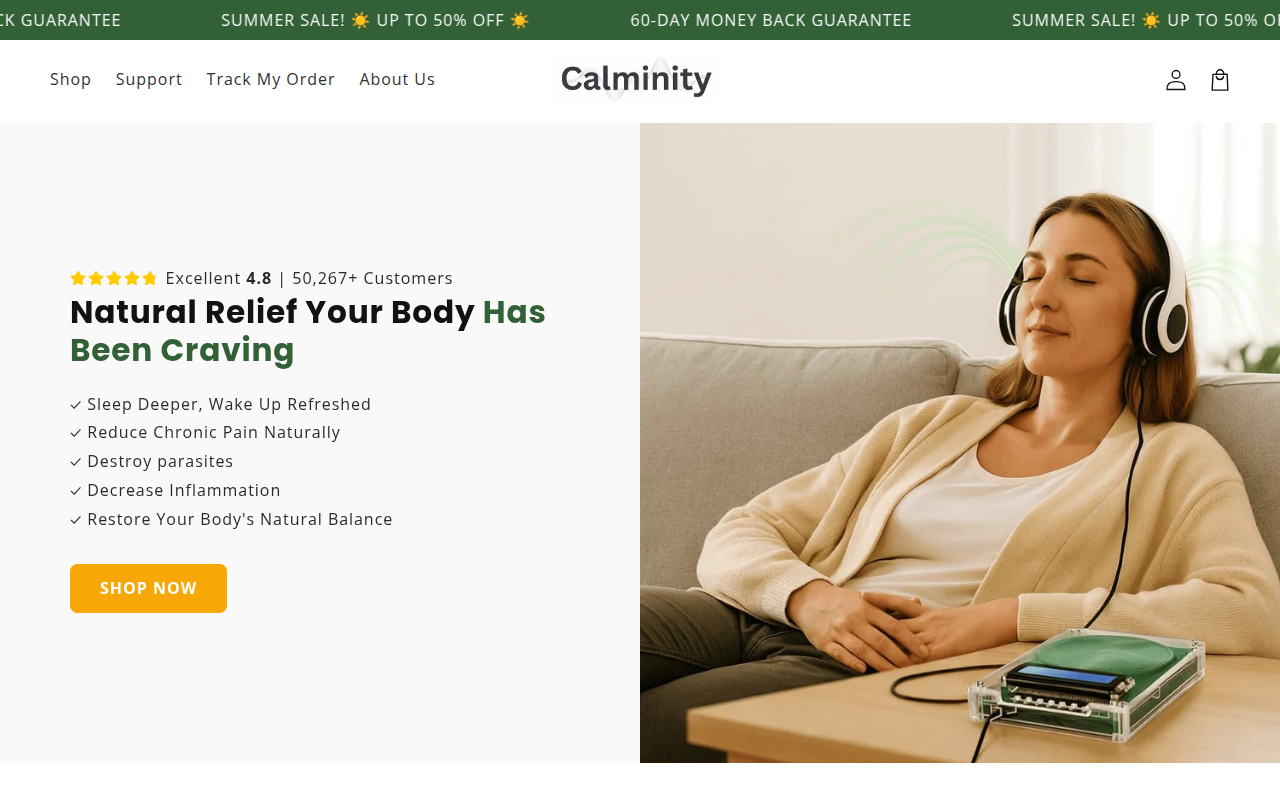 Screenshot van calminity.com