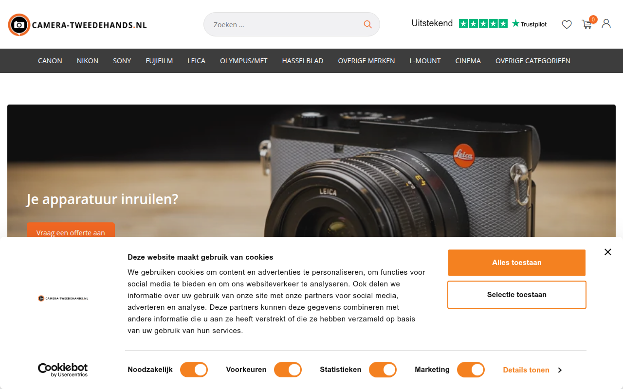 Screenshot van camera-tweedehands.nl