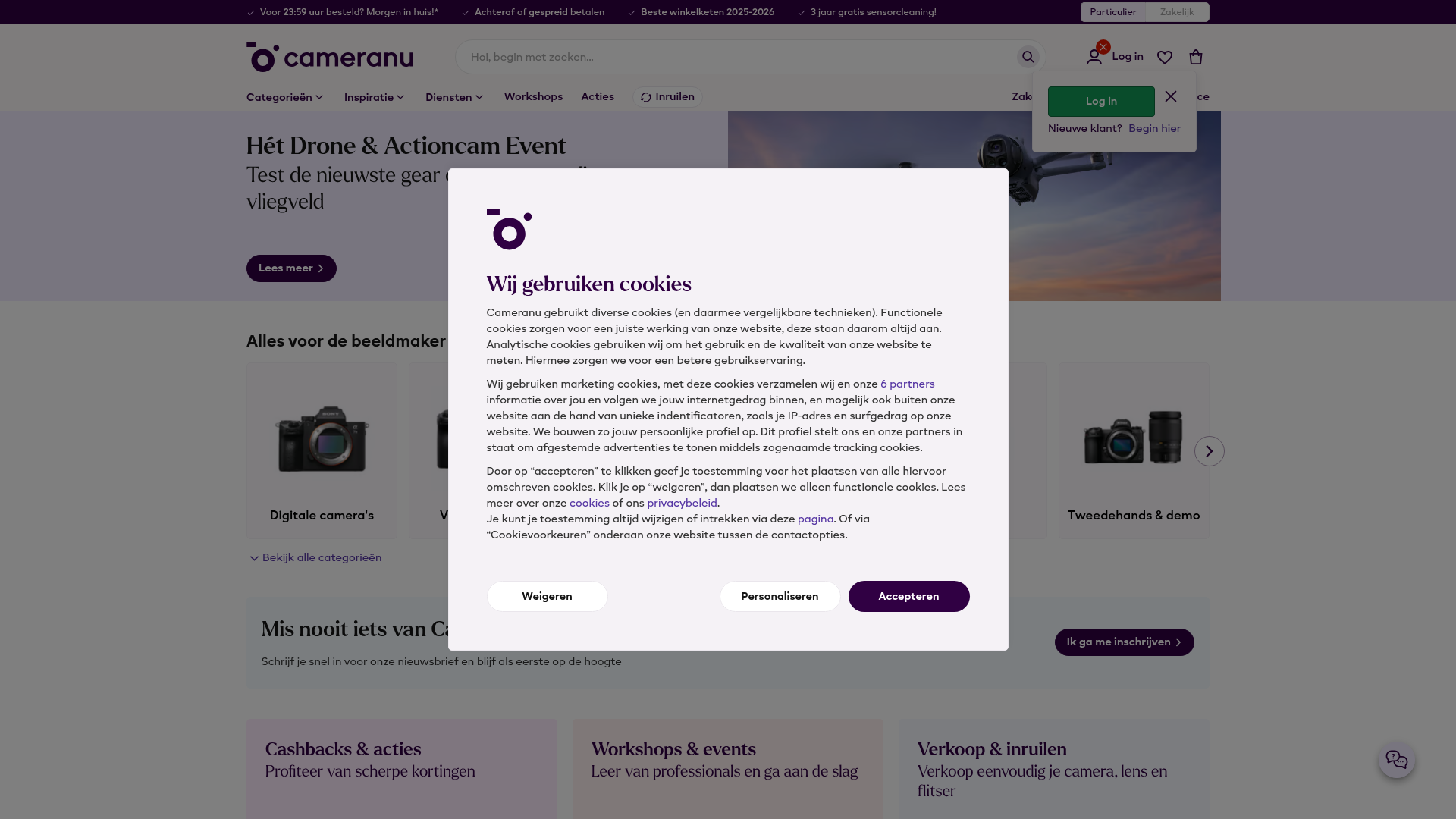 Screenshot van cameranu.nl