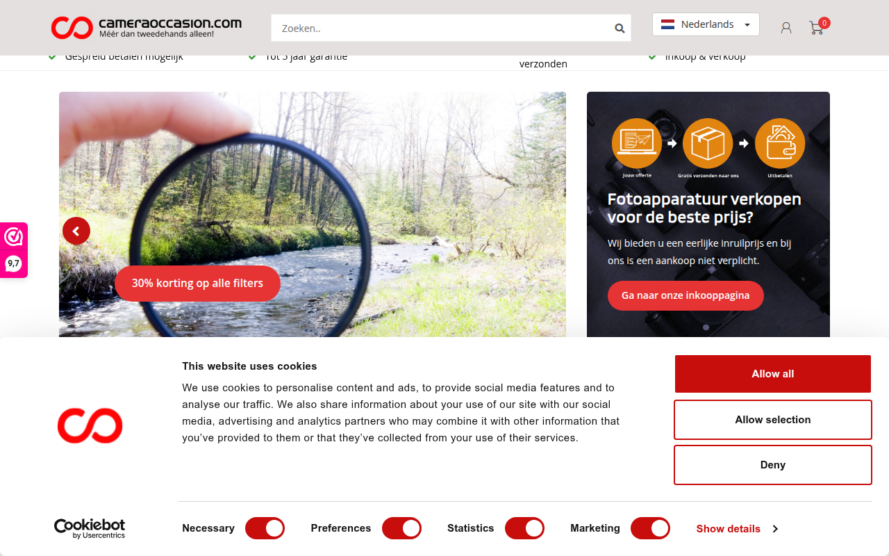 Screenshot van cameraoccasion.com