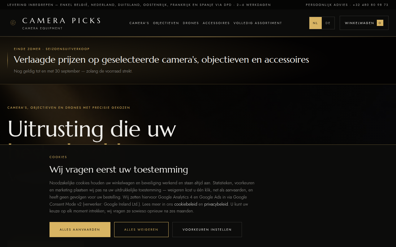 Screenshot van camerapicks.com