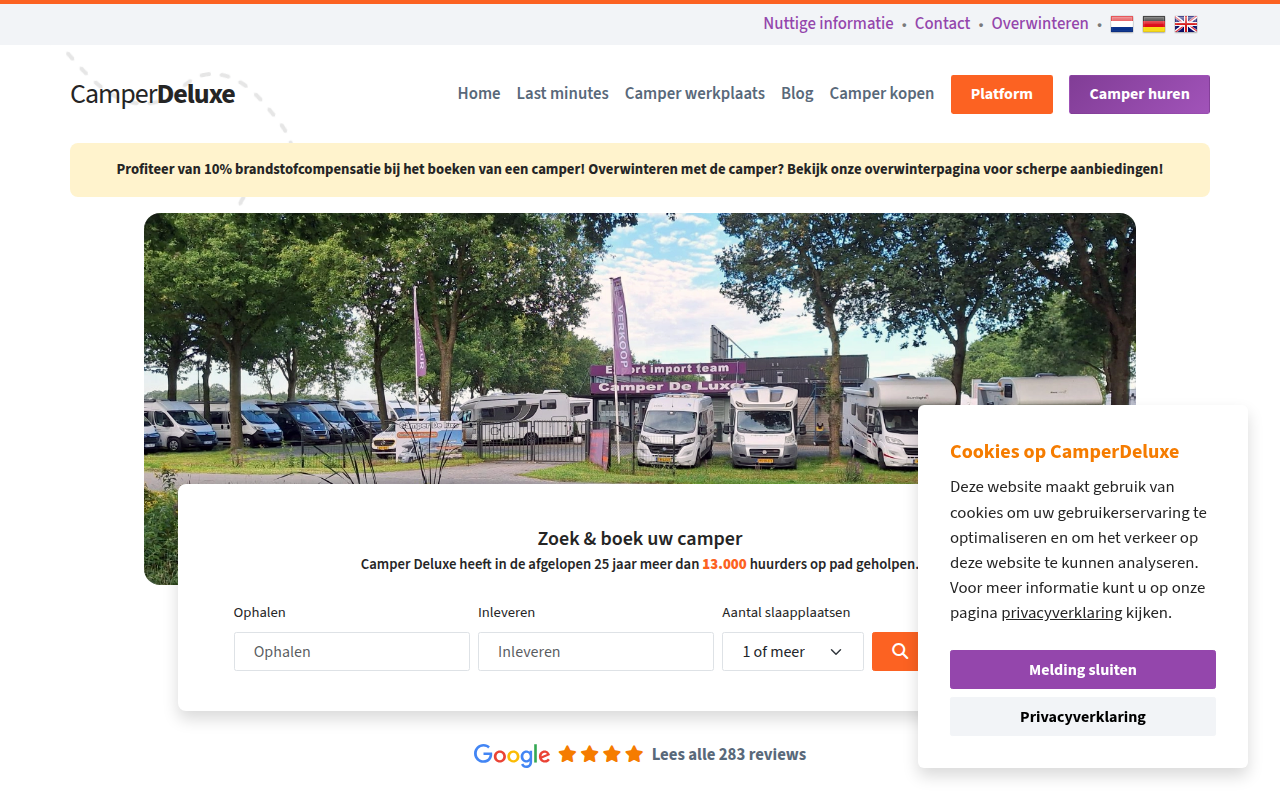 Screenshot van camperdeluxe.nl